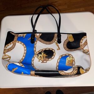BNWT LAUREN RALPH LAUREN HALSTEAD SHOPPER/TOTE BLUE CHAIN PRINT PATTERN